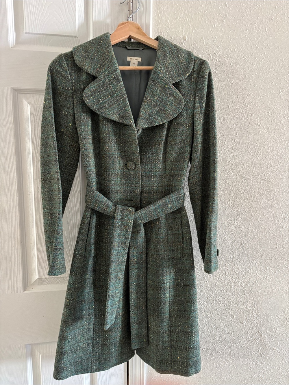 Halogen Green Tweed Coat with Lining